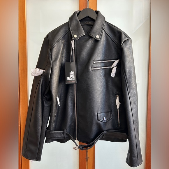 Zara Faux Leather Biker Jacket - Picture 4 of 8